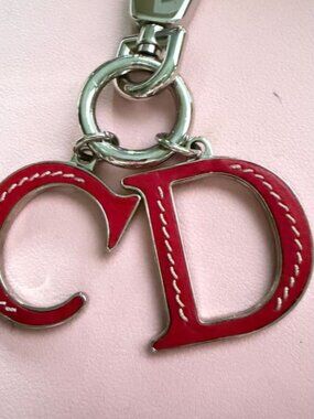 Christian Dior CD Red Leather Silver Key Chain Bag Charm Logo Brand New